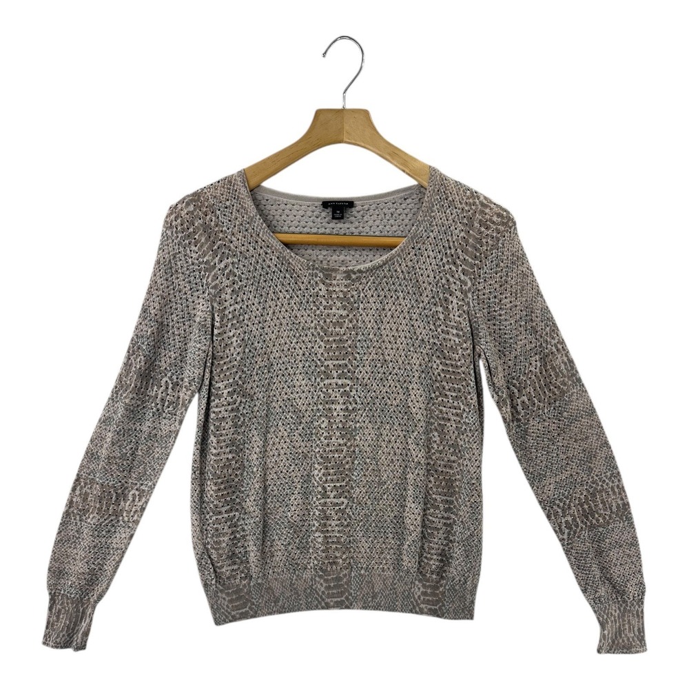 Ann Taylor Women's Knit Sweater Snake Print Scoop Neck Long Sleeve Size M